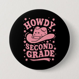 Howdy 2e klas cowboy cowgirl terug naar school ronde button 7,6 cm