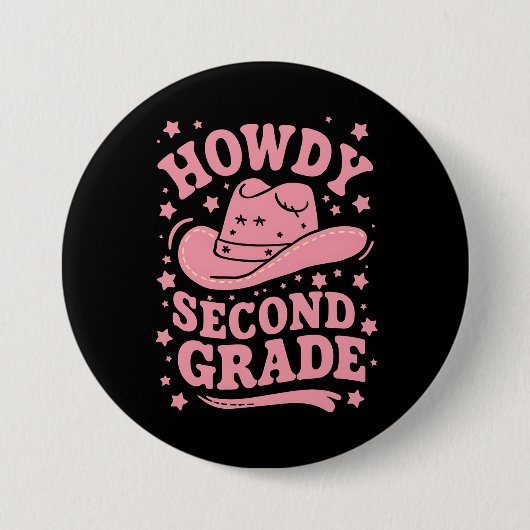 Howdy 2e klas cowboy cowgirl terug naar school ronde button 7,6 cm (Voorkant)