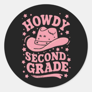 Howdy 2e klas cowboy cowgirl terug naar school ronde sticker
