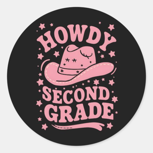 Howdy 2e klas cowboy cowgirl terug naar school ronde sticker (Voorkant)