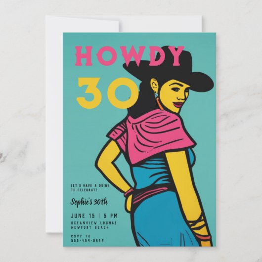 Howdy 30 Country Western Comic Pink 30th Verjaarda Kaart (Voorkant)