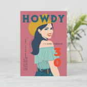 Howdy 30 Western Retro Roze Blauwgroen 30e Verjaar Kaart (Staand voorkant)