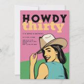 Howdy 30 Western Retro Roze Groen 30e Verjaardag Kaart (Voorkant)