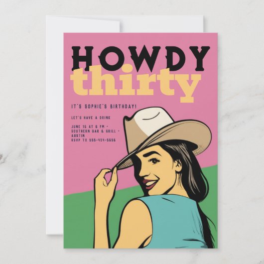 Howdy 30 Western Retro Roze Groen 30e Verjaardag Kaart (Voorkant)