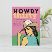 Howdy 30 Western Retro Roze Groen 30e Verjaardag Kaart (Staand voorkant)