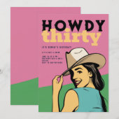 Howdy 30 Western Retro Roze Groen 30e Verjaardag Kaart (Voorkant / Achterkant)