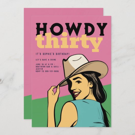 Howdy 30 Western Retro Roze Groen 30e Verjaardag Kaart (Voorkant / Achterkant)
