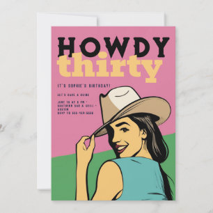 Howdy 30 Western Retro Roze Groen 30e Verjaardag Kaart