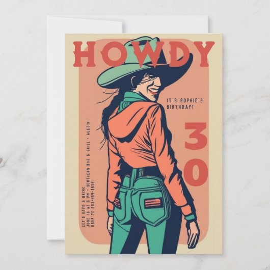 Howdy 30 Western Retro Roze Poster 30e Verjaardag Kaart (Voorkant)