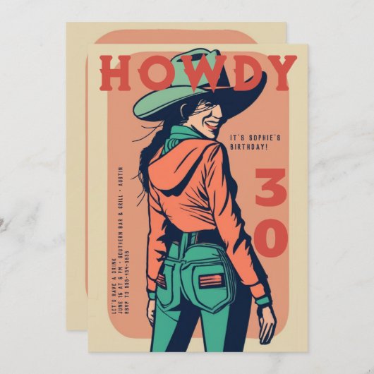 Howdy 30 Western Retro Roze Poster 30e Verjaardag Kaart (Voorkant / Achterkant)
