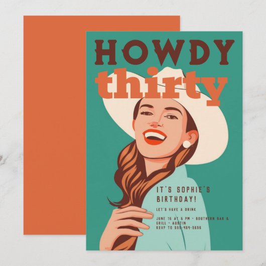 Howdy 30 Western Retro Sinaasappel Blauwgroen 30e  Kaart (Voorkant / Achterkant)