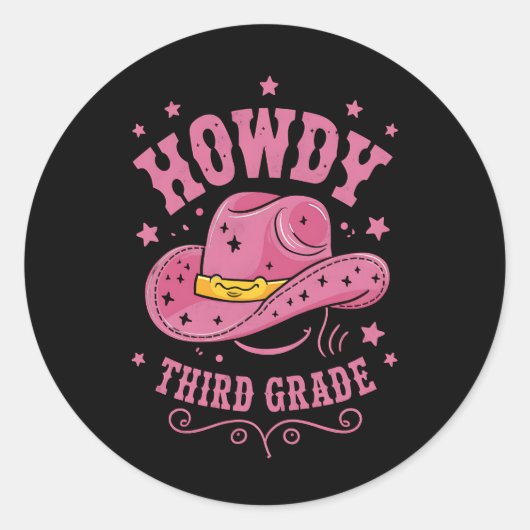 Howdy 3rd Grade Cowboy Cowgirl terug naar school Ronde Sticker (Voorkant)