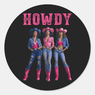 Howdy Afro-Amerikaanse zwarte vrouwen Western zwar Ronde Sticker