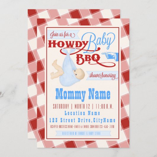 Howdy Baby BBQ! Douche-uitnodiging Kaart (Voorkant / Achterkant)