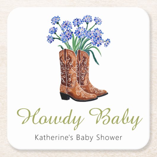 Howdy Baby Bluebonnets Cowboy Baby shower Kartonnen Onderzetters (Voorkant)