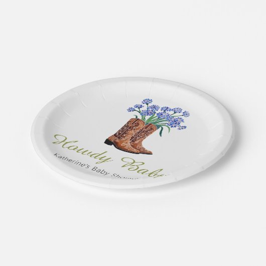 Howdy Baby Bluebonnets Cowboy Baby shower Papieren Bordje (Gekanteld)