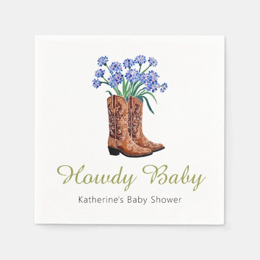 Howdy Baby Bluebonnets Cowboy Baby shower Servet (Voorkant)