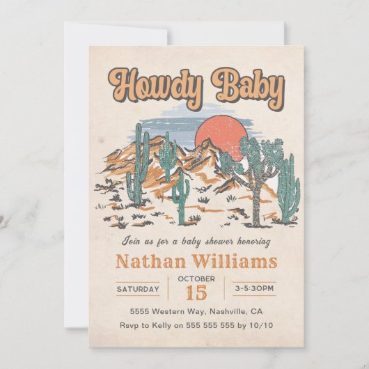 Howdy Baby Cowboy Western Baby shower Kaart (Voorkant)