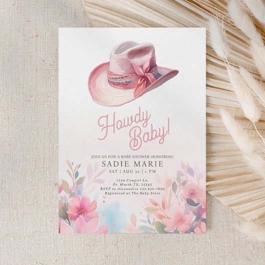 Howdy Baby Meisje Western Baby shower Uitnodiging