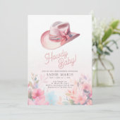 Howdy Baby Meisje Western Baby shower Uitnodiging (Staand voorkant)