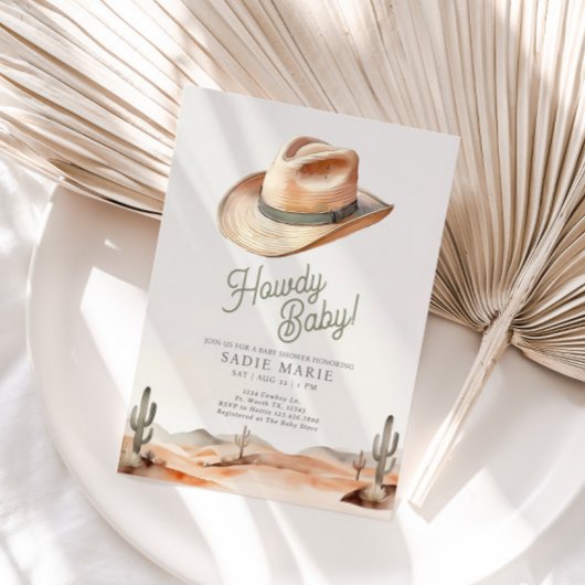 Howdy Baby Western Desert Baby shower Invitation Kaart