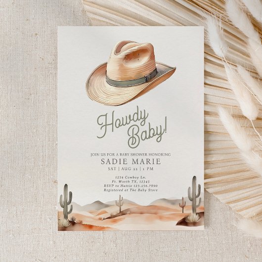 Howdy Baby Western Desert Baby shower Invitation Kaart