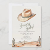 Howdy Baby Western Desert Baby shower Invitation Kaart (Voorkant)