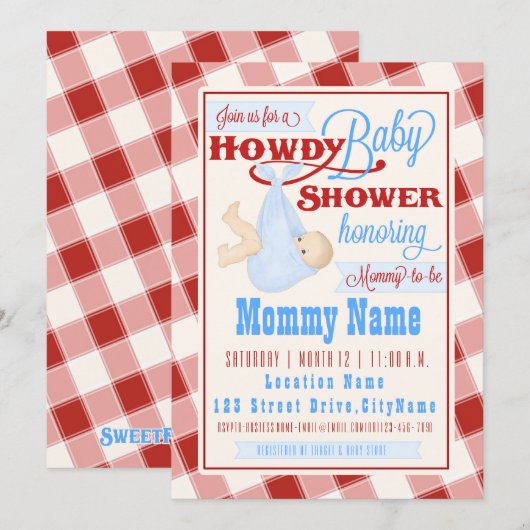 Howdy Baby Westerne Douche Uitnodiging (Voorkant / Achterkant)