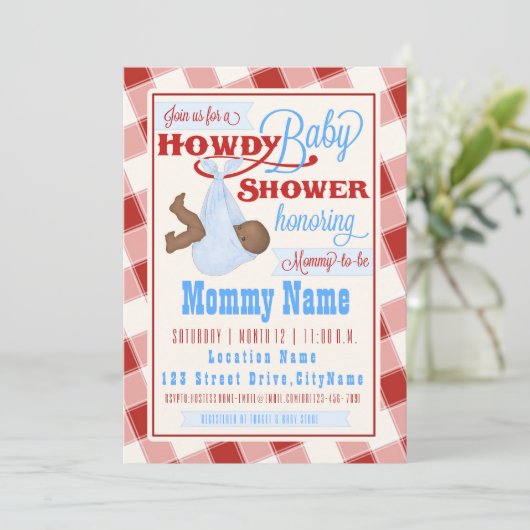Howdy Baby Westerne Shower-uitnodiging Kaart (Staand voorkant)