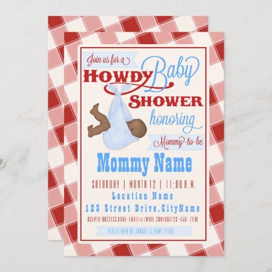 Howdy Baby Westerne Shower-uitnodiging Kaart (Voorkant / Achterkant)