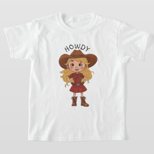 Howdy Cartoon Cowgirl Country Cowboy Pet Kinder Gi T-shirt