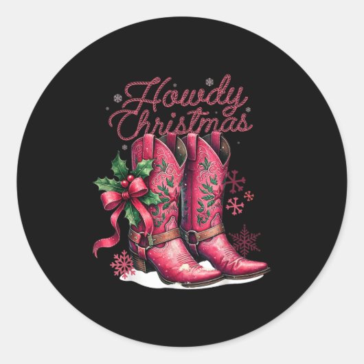 Howdy Christmas Boots Cowgirl Coquette Nk Western  Ronde Sticker (Voorkant)