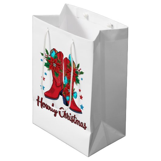 Howdy Christmas Boots Medium Cadeauzakje (Voorkant Gekanteld)