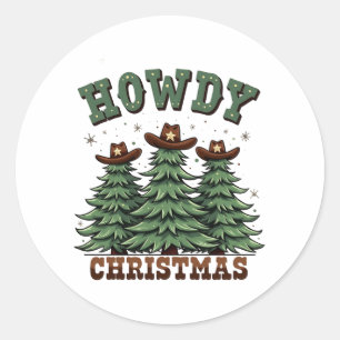 Howdy Christmas Cactus Western Xmas Ronde Sticker