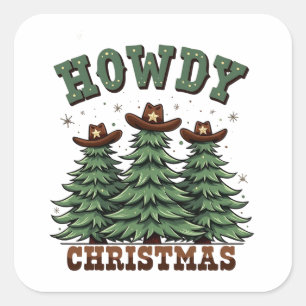 Howdy Christmas Cactus Western Xmas Vierkante Sticker