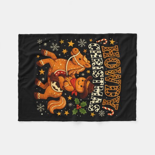 Howdy Christmas Cowboy Gingerbread Design  Fleece Deken (Voorkant (Horizontaal))
