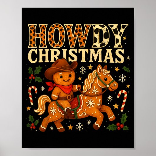 Howdy Christmas Cowboy Gingerbread Design  Poster (Voorkant)