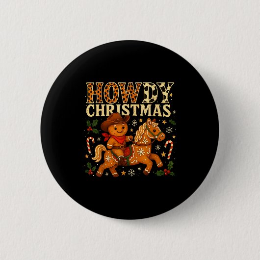 Howdy Christmas Cowboy Gingerbread Design Ronde Button 5,7 Cm (Voorkant)