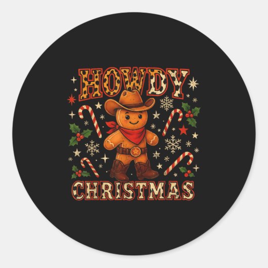 Howdy Christmas Cowboy Gingerbread Design Ronde Sticker (Voorkant)