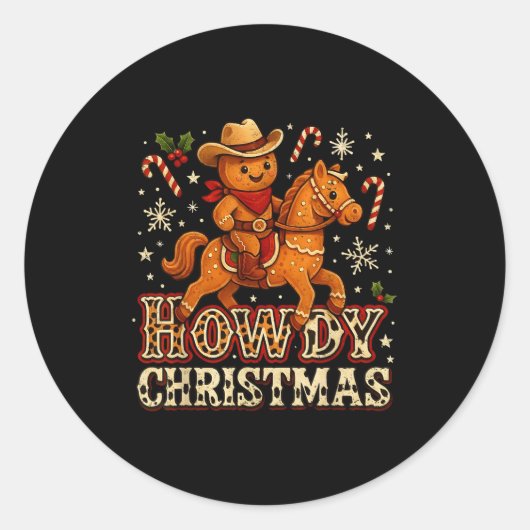 Howdy Christmas Cowboy Gingerbread Design  Ronde Sticker (Voorkant)