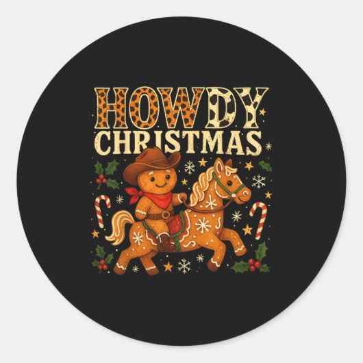 Howdy Christmas Cowboy Gingerbread Design  Ronde Sticker (Voorkant)