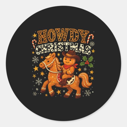 Howdy Christmas Cowboy Gingerbread Design  Ronde Sticker (Voorkant)