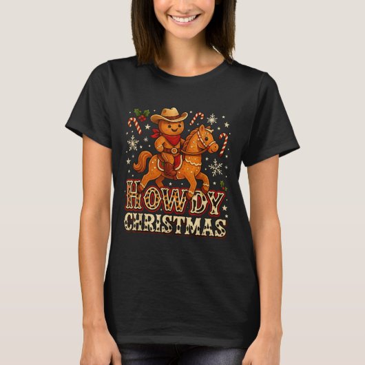 Howdy Christmas Cowboy Gingerbread Design  T-shirt (Voorkant)