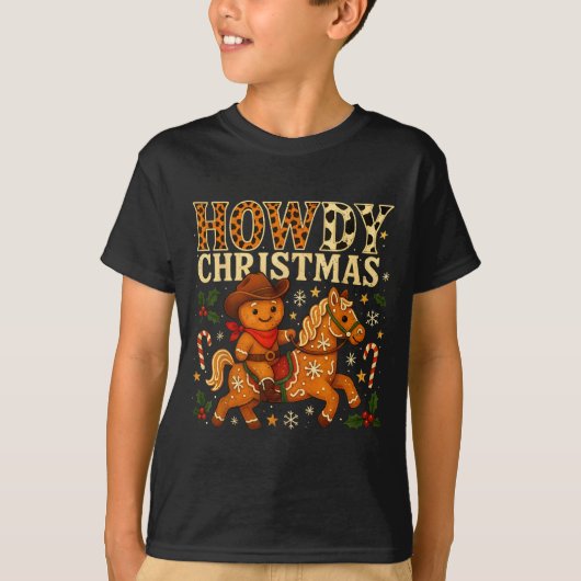 Howdy Christmas Cowboy Gingerbread Design  T-shirt (Voorkant)