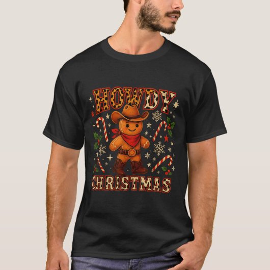 Howdy Christmas Cowboy Gingerbread Design T-shirt (Voorkant)