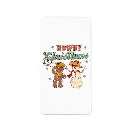 Howdy Christmas Cowboy Snowman Western Funny Etiket (Voorkant)