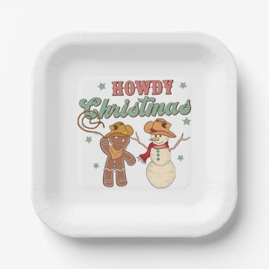 Howdy Christmas Cowboy Snowman Western Funny Papieren Bordje (Voorkant)