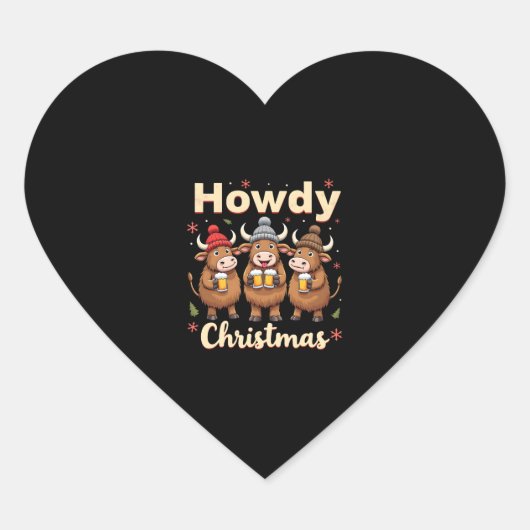Howdy Christmas Funny Highland Cow Xmas Cows Lover Hart Sticker (Voorkant)