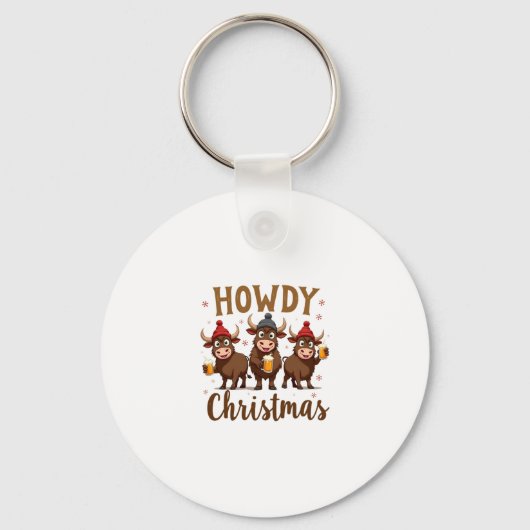 Howdy Christmas Funny Highland Cow Xmas Cows Lover Sleutelhanger (Voorkant)