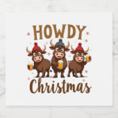 Howdy Christmas Funny Highland Cow Xmas Cows Lover Sparkling Wijnetiket (Enkel label)